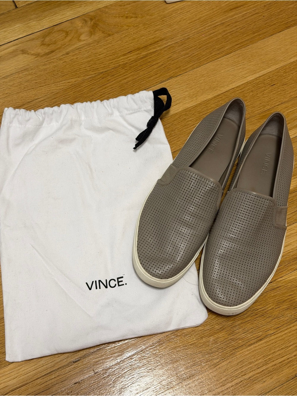 Vince Women’s Taupe Perforated Leather Slip-On Sneakers